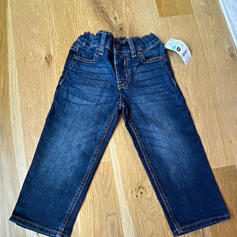 OshKosh B'gosh Toddler 2T Blue Denim Jeans Straight Button Elastic Waist Pockets
